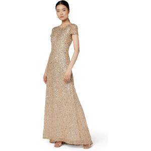 image:imageAdrianna Papell Womens ShortSleeve All Over Sequin GownChampagneGold