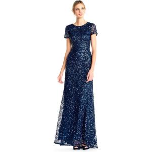 image:imageAdrianna Papell Womens ShortSleeve All Over Sequin GownDeep Blue