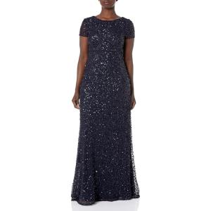 image:imageAdrianna Papell Womens ShortSleeve All Over Sequin GownNavy