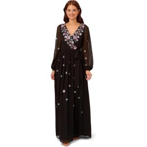 image:imageAdrianna Papell womens Plussize 34 Sleeve Beaded Illusion Gown With Sweetheart NecklineBlack Multi