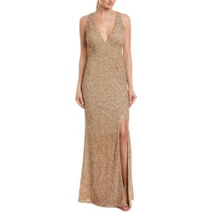 image:imageAidan by Aidan Mattox Womens Sleeveless Beaded V NeckLight Gold