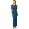 image:imageAdrianna Papell Womens Beaded Long 3D Floral DressTeal Sapphire