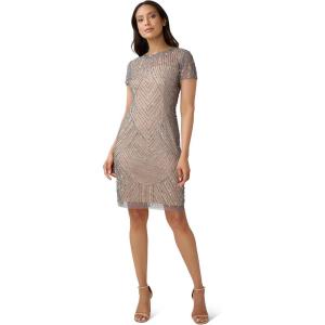 image:imageAdrianna Papell Womens Short Beaded Cocktail DressSterlingNude