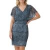 image:imageAdrianna Papell Womens Beaded Mesh Blouson DressDusty Blue