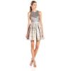 image:imageAidan by Aidan Mattox Womens Embellished Bead and Sequin Cocktail Dress with Printed Fit and Flare Detail Champagne 10