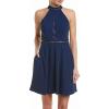 image:imageAidan by Aidan Mattox Womens Crepe and lace Mockneck Halter Cocktail Dress Navy 6