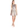 image:imageAidan by Aidan Mattox Womens Embellished Bead and Sequin Cocktail Dress with Printed Fit and Flare Detail Champagne 10