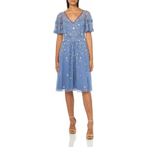 image:imageAdrianna Papell French Blue Beaded Midi Dress With Sheer Ruffled SleevesFrench Blue