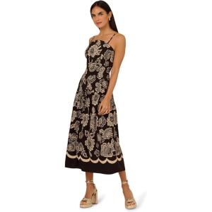 image:imageAdrianna Papell Printed Midi DressBlackIvory