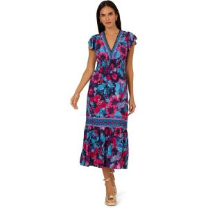 image:imageAdrianna Papell Printed Midi DressNavyPink Multi