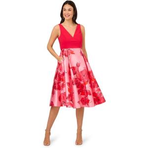 image:imageAdrianna Papell Printed Midi DressPinkRed Multi