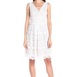 image:imageAdrianna Papell Womens Deep VNeck Fit and Flare Medallion LaceWhite