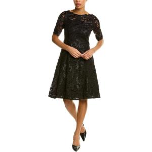 image:imageAdrianna Papell Womens Embroidered Lace Midi DressBlack