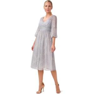 image:imageAdrianna Papell Womens Glitter Mesh Midi DressDusty Blue