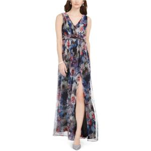image:imageAdrianna Papell Womens V Neck Tulle Ball GownRedBlue Multi
