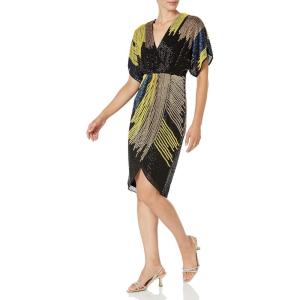 image:imageAidan Mattox Womens Beaded Dolman Sleeve Faux WrapBlack Multi