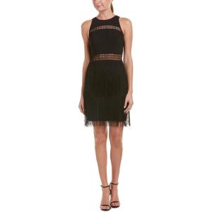 image:imageAidan by Aidan Mattox Womens Crepe Fringe Cocktail Dress with Illusion Cutout DetailBlack