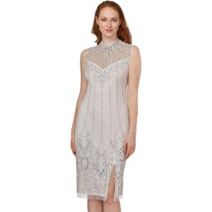 image:imageAdrianna Papell Womens Beaded Mock Neck CocktailIvory