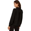 image:imageAdrianna Papell Womens Long Sleeve Woven Button Front Top with Contrast Neck TieBlack Ivory