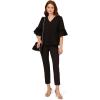 image:imageAdrianna Papell Womens VNeck Elbow Sleeve to WRuffle amp Feather TrimBlack