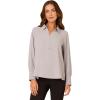 image:imageAdrianna Papell Womens Long Sleeve Open VNeck Collar Silky Woven BlouseSilver Mist
