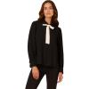 image:imageAdrianna Papell Womens Long Sleeve Woven Button Front Top with Contrast Neck TieBlack Ivory