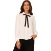 image:imageAdrianna Papell Womens Long Sleeve Woven Button Front Top with Contrast Neck TieIvoryBlack