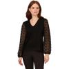 image:imageAdrianna Papell Womens V Neck 34 Woven Bubble Sleeve SweaterBlack
