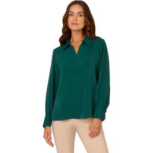 image:imageAdrianna Papell Womens Long Sleeve Open VNeck Collar Silky Woven BlouseBotanical Garden
