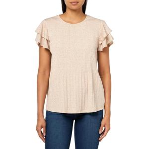 image:imageAdrianna Papell Womens Pleated Knit Double Sleeve TopChampagne Blush Whimsical Leaf
