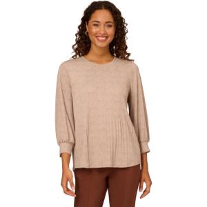 image:imageAdrianna Papell Womens Print Knit Pleated Trapeze TopCocoaIvory Micro Dot