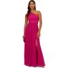 image:imageAdrianna Papell Womens One Shoulder Chiffon Gown  Long Evening Gown with Pleated Skirt Fitted Bodice amp Side Leg Slit Bright Magenta 6