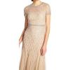 image:imageAdrianna Papell Womens ShortSleeve Grid Beaded GownChampagne
