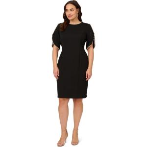 image:imageAdrianna Papell Womens Knit Crepe Pearl Midi Dress  Knee Length Cocktail Dress with Pearl Trim amp Tailored FitBlack
