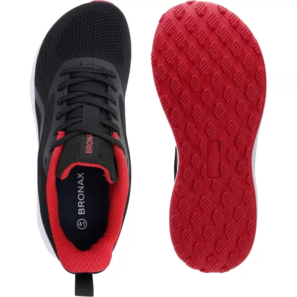 BRONAX Mens Wide Cushioned Supportive Road Running Shoes  Wide Toe Box  Rubber OutsoleS71 BlackRed