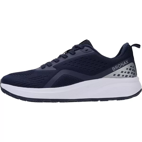 BRONAX Mens Wide Cushioned Supportive Road Running Shoes  Wide Toe Box  Rubber OutsoleS71 Dark Blue