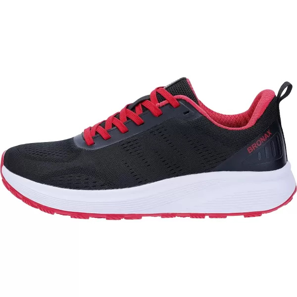 BRONAX Mens Wide Cushioned Supportive Road Running Shoes  Wide Toe Box  Rubber OutsoleS72  BlackRed