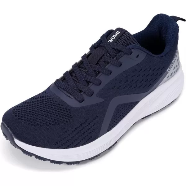 BRONAX Mens Wide Cushioned Supportive Road Running Shoes  Wide Toe Box  Rubber OutsoleS71 Dark Blue