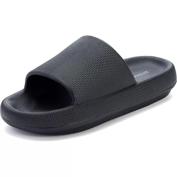 BRONAX Pillow Slippers for Women and Men  House Slides Shower Sandals  Extremely Comfy  Cushioned Thick SoleBlack