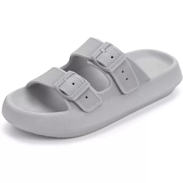 BRONAX Pillow Slippers for Women and Men  Adjustable Double Buckle Shower Slides  Cushioned Thick Sole SandalsY15  Dark Grey