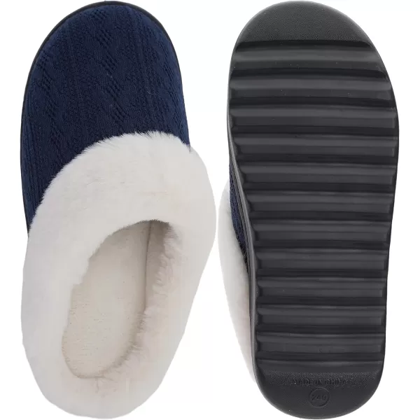 BRONAX Pillow Warm Fuzzy House Slippers for Women with Cushioned Thick SoleNavy