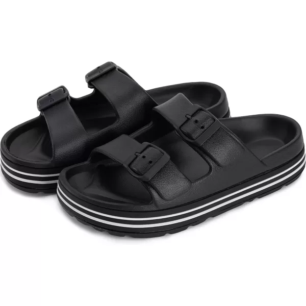 BRONAX Womens Recovery Adjustable Strap Sandals with  Arch SupportY16  Black