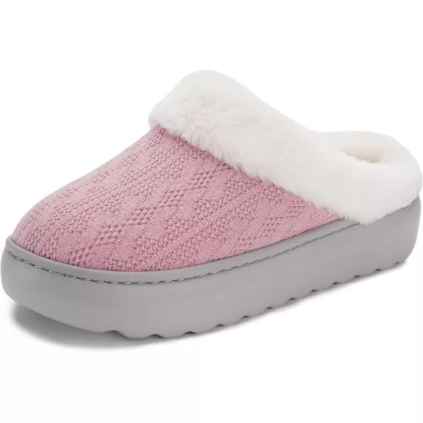 BRONAX Pillow Warm Fuzzy House Slippers for Women with Cushioned Thick SolePink