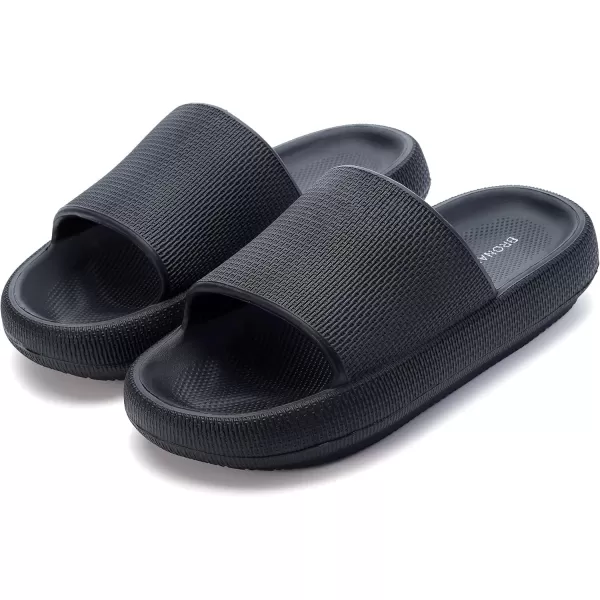 BRONAX Pillow Slippers for Women and Men  House Slides Shower Sandals  Cushioned Thick SoleBlack