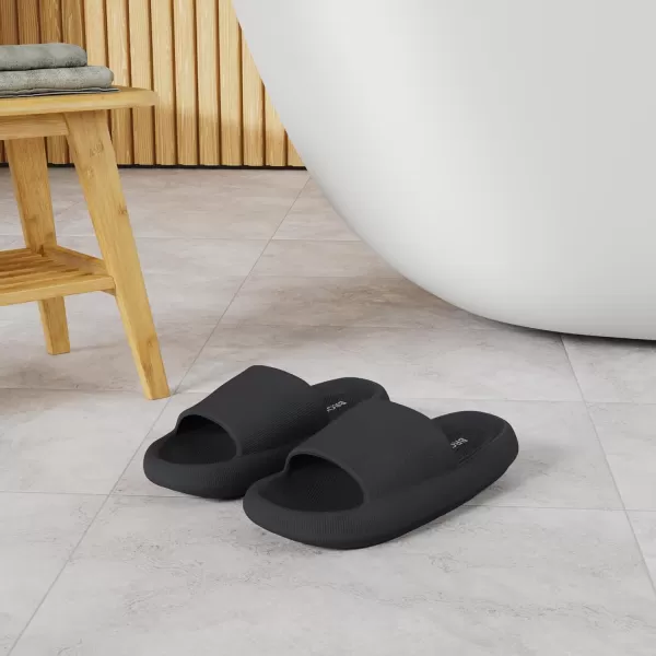 BRONAX Pillow Slippers for Women and Men  House Slides Shower Sandals  Cushioned Thick SoleBlack