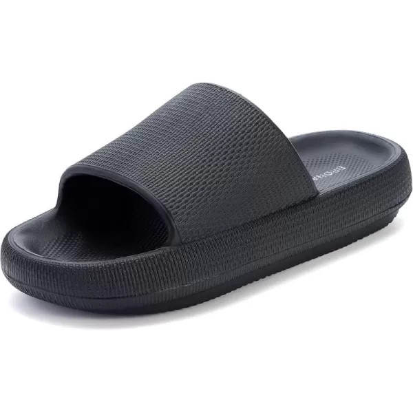 BRONAX Pillow Slippers for Women and Men  House Slides Shower Sandals  Cushioned Thick SoleBlack