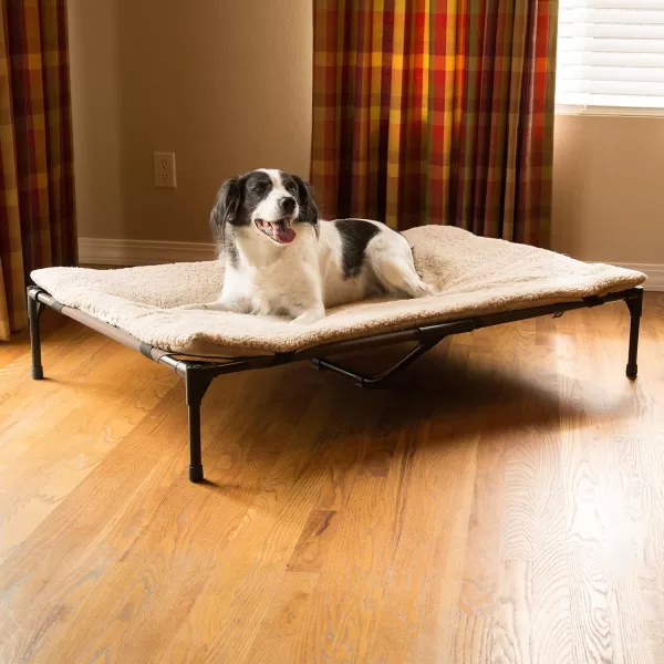 KH Pet Products Original Elevated Pet Cot Tan with Microfleece PadGrayBlack Mesh