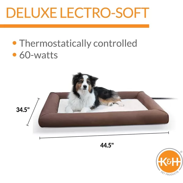 KampH Pet Products Heated Deluxe LectroSoft Outdoor Dog Bed with Bolster Orthopedic Warming Pet Pad Outdoor Heated Pad for Pets Heated Outside Dog and Cat Bed ChocolateTan Medium 265x305in450L x 350W x 50Th