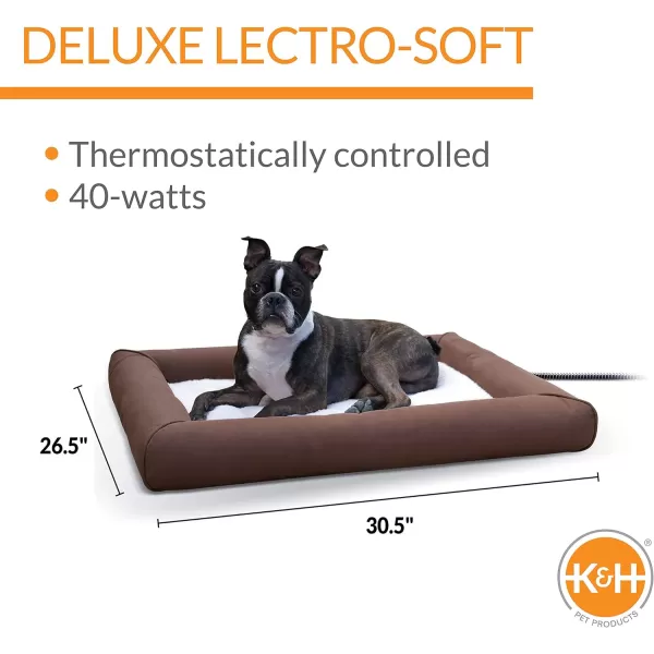 KampH Pet Products Heated Deluxe LectroSoft Outdoor Dog Bed with Bolster Orthopedic Warming Pet Pad Outdoor Heated Pad for Pets Heated Outside Dog and Cat Bed ChocolateTan Medium 265x305in310L x 270W x 40Th