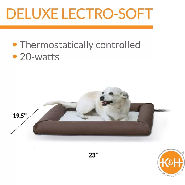 KampH Pet Products Heated Deluxe LectroSoft Outdoor Dog Bed with Bolster Orthopedic Warming Pet Pad Outdoor Heated Pad for Pets Heated Outside Dog and Cat Bed ChocolateTan Medium 265x305in230L x 200W x 30Th